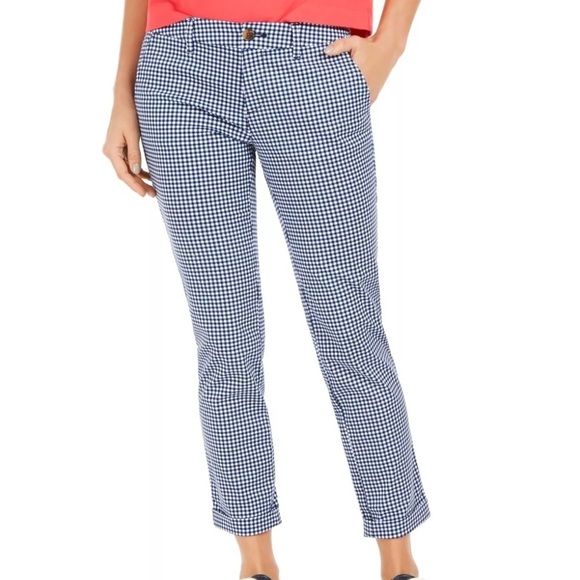 Tommy Hilfiger Hampton Heritage Chino Pants Womens 14 Blue Gingham Plaid NEW - Picture 1 of 4